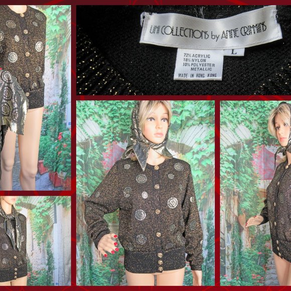 UMI Collections Anne Crimmins black & gold metallic cardigan Gold metal buttons - Picture 7 of 15